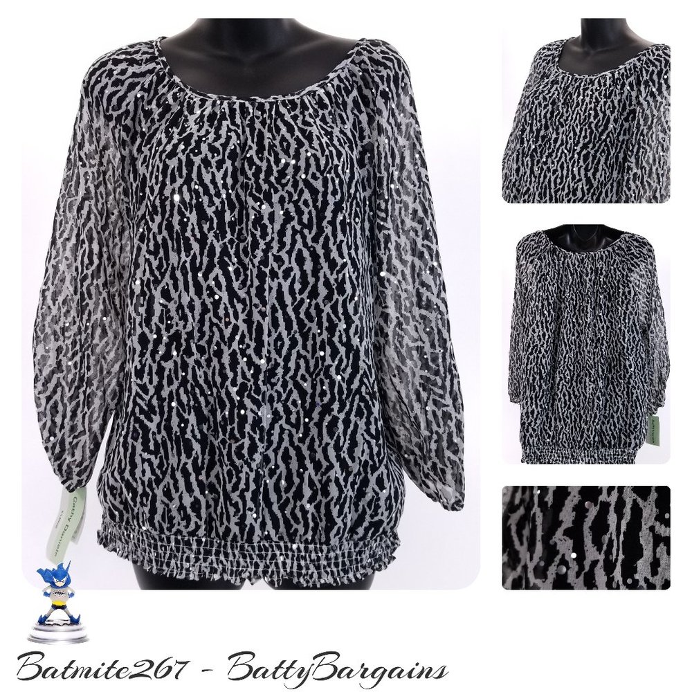XL NEW Cathy Daniels Sheer Animal Print Top NWT